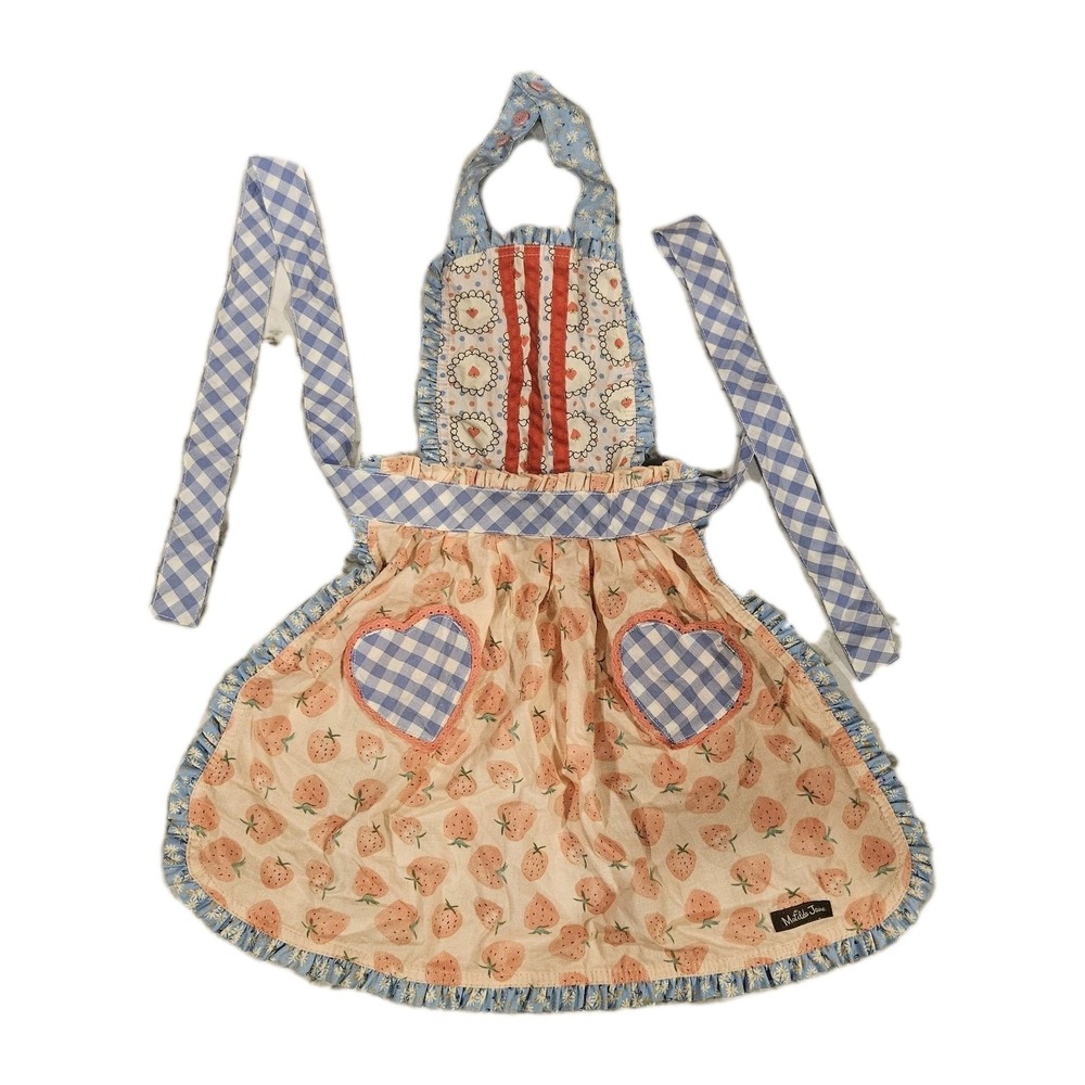 Matilda Jane Girls Patchwork Play‎ Apron Heart Pockets Adjustable Kids Baking